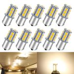 Qoope 1156 LED Bulb Warm White, 1141 1003 7506 BA15S 12 Volt Light Bulb Replacement for RV Camper Boat Trailer Marine Yacht Interior Lights Turn Signal Lights, 5050 18SMD, Pack of 10