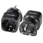 kwmobile 2x EU to UK Plug Adapters - Travel Adaptors for UK, European Plug, and More - Adaptor to Charge Phones, Tablets, Laptops - Schuko Type C/F to Type G Adapter - Black