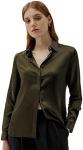 LilySilk Silk Blouse for Women 100% Pure Silk Long Sleeves Cool Smooth Tops Shirt Dark Olive L