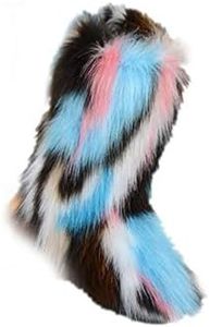 LVCOMEFF Women Faux Fur Snow Boot with Fur Lining 1 Piece Winter Warm Outdoor Furry Fluffy 2020 Fashion (multicolor 7, numeric_6_point_5)