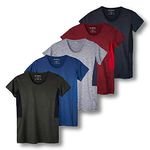 5 Pack: Womens Quick Dry Fit Dri Fit Active Wear Yoga Workout Athletic Tops Essentials Clothes Running Gym Zumba Exercise Ladies Short Sleeve Crew Scoop Neck Moisture Wicking Tees T-Shirt - Set 3,M