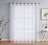 LINENZONE Sheer White Patio Door Curtain for Sliding Door with Blush Pink Leaf Embroidery. Extra Wide Curtains for Patio Doors, Glass Door Curtains, or Balcony Curtains. (Maria 102 x 84 Blush)