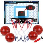 Over The Door Basketball Hoop Indoor, LED Light Mini Basketball Hoop with Electronic Scoreboard,3 Game Modes, Door Basketball Hoop for Kids Indoor- Toys Gifts for Age 5 6 7 8 9 10 11 12 Year Old Blue