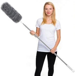 Staubwedel Teleskop Waschbar, Staubwedel Lang Ausziehbar Extra Lang Bis 254cm, für Reinigung Hohe Deckenventilatoren, Jalousien, Cobweb (Grau)