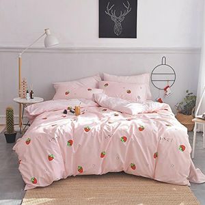 XUKEJU 100% Coton Bedding Bedroom 3 pcs Sets with 2 Envelope Pillowcase, Soft Duvet Cover for Kids/Teens/Adults Hidden Zipper Quilt Cover Printed Strawberry Twin