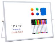 AWELUX Dry Erase Whiteboard Double Sided White Board with Stand 12 Markers, 4 Magnets, 1 Erase, Portable Magnetic White Board for Students Home Offices School Classrooms (12" x 16")