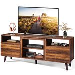 WLIVE TV Stand for 65 Inch TV, 58 inch Entertainment Center with 2 Storage Cabinets, Media Console for Living Room, Bedroom and Office, Retro Brown