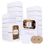 SHUESS 24 Pcs White Cookie Box with Clear PVC Window - Dessert Boxes Packaging - Brownie Box with Blank Cards and Twine String, for Dessert, Macaron, Candy, 22 x 15 x 7 cm