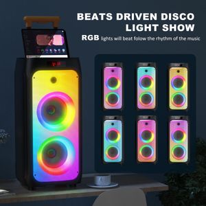 JYX Karaoke Machine with 2 Wireless Mics – 500W Bluetooth Party Speaker with LED Lights, USB/AUX/SD/TWS
