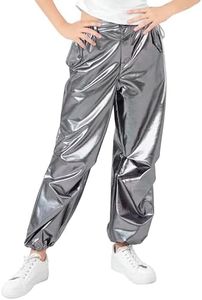LOLANTA Girls' Metallic Jogger High Waisted Wide Leg Pants Hip Hop Modern Dance Outfit Disco (Dark Gray, 7)