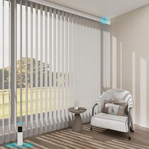 Blindify Motorized Sheer Vertical Blinds with Remote, Light Filtering Vertical Blind Sliding Door Blinds Remote Control Blinds for Sliding Glass Door Customize, Light Grey