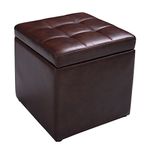 COSTWAY Faux Leather Ottoman, Pouffe Storage Toy Box with Hinge Top | Padded Foot Stool, Cube Bench Seater for Living Room, Bedroom & Office, 150Kg Capacity (Brown)