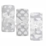 BBsky Set of 3 Baby Boy Girl Unisex Newborn Super Soft Fleece Blankets, Multi Purpose Patterned Crib Car Moses Pram Seat Stroller Cover Travel Home or Just for Gift Idea (Grey)