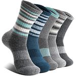 EBMORE Womens Merino Wool Socks Thermal Warm Winter Hiking Walking Stocking Fillers Women Boot Crew Cushion Work Gift Socks 5 Pairs(Striped-B,M)