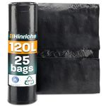 Hinrichs Bin Bags 120L Extra Strong - 70x110 cm - Roll of 25 - Heavy Duty Garbage Bags - Refuse Bags made of recycled LDPE - Black Bags - Waste Bags for Gardens, Households and Construction Sites