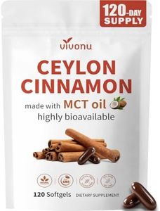 2-in-1 Organic Ceylon Cinnamon with MCT Oil Supplements Softgels, 120 Day Supply, Liposome Highly Bioavailable Extract, Energy & Metabolism Support, Non-GMO, Gluten Free, 120 Large Granule Softgels