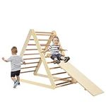 Maxmass 2 in 1 Kids Climbing Ladder, Wooden Children Climber with Removable Ramp, Indoor Folding Toddler Gym Activity Center for Climbing, Sliding (Natural)