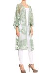 ANNA-KACI Womens Long Embroidered Lace Kimono Cardigan with Half Sleeves, Green, OneSize