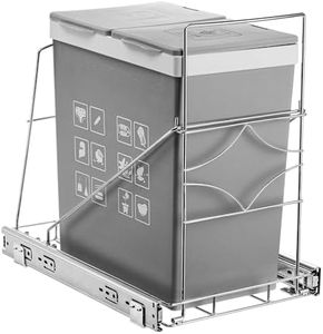 Youeon Pull Out Trash Can Under Cabinet, Adjustable Stainless Steel Under Sink Trash Can Pull Out, Slide Out Garbage Shelf, Fit for Max. 35 Quarts Trash Can(Not Included)