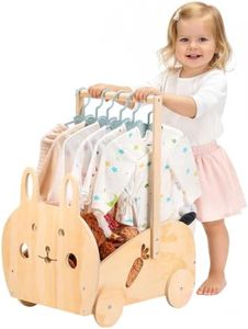 Wooden Baby Shower Crate Closet Gift with Wheels,Gender Neutral Rabbit Design Pushable Storage Basket Box Babyshower,Wood Basket for Newborn Boys Girls,Pregnancy Gifts for New Parents