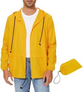 Zando Yellow Raincoat Mens Rian Jacket Waterproof wtih Hood Lightweight Rain Coats for Men Windbreaker Jackets for Men Packable Mens Rain Jackets Outdoor Travel Men Rain Coat Cycling Raincoats L