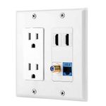 IBL-15A Power Outlet, 2 Port HDMI, 1 Cat6 Ethernet, 1 Coax Cable TV Wall Plate in White