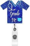 ANDGING Scrub Life Badge Reel Holder, Funny Navy Blue Badge Reels Retractable for Nurses, Cute Badge Clip, RN LVN CNA LPN Nursing Student, ID Card Badge Holder with Alligator Clip Accessories