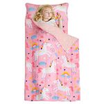 Toddler Nap Mat with Kids Weighted Blanket 3lbs and Pillow, 50 x 20 Inches, Insugar Extra Long 2-in-1 Kids Sleeping Bag, Soft and Cozy for Preschool Children Daycare, Pink Unicorn