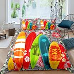 Castle Fairy Surfboard Bedding Set Twin Size,Bohemian Floral Print Duvet Cover Set for Kids Teens Adults,Colorful Soft Breathable Comforter Cover Set 2 Pcs Room Decor Quilt Cover with 1 Pillowcase…