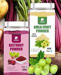 AmazerCare Amla & Beetroot Powder Combo (Dehydrated, 200gm Jar each) - Super Detox & Immune Booster Combo, Pure & Natural For Eating & Drink, For Healthy Liver, Full of Nutrients