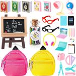 LZMDISU 30Pcs Mini School Supplies, Doll School Supplies Includes Mini Doll Glasses Backpack Blackboard Laptops Ruler Scissors Mini Book Palette Paper Calculator for Dolls Accessories Set