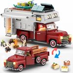 Car Building Block for Adult, 2-in-1 Camper Van Building and Farm Pickup Truck Building Set Toy for Boys Age 12+, Retro Rvs Building Block Kit Set, 2188pcs