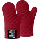 Gorilla Grip Heat Resistant Silicone Oven Mitts Set, Soft Quilted Lining, Extra Long, Waterproof Flexible Gloves for Cooking and BBQ, Kitchen Mitt Potholders, Easy Clean, Set of 2, Red