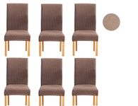 Lukzer 6Pc Chair Cover Stretch Removable Chair Slipcovers for Dining Room, Hotel, Banquet, Ceremony (Textured Dark Beige Checked)