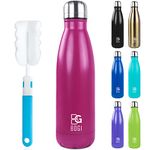 BOGI Insulated Water Bottles,500ml Metal Water Bottle,Leakproof Stainless Steel Water Bottle Keep Hot and Cold Water Bottle Bike Gym Sports Water Bottle for Girls Kids with Cleaning Brush (HPink)