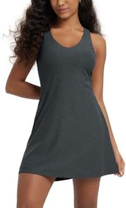 ODODOS Women's Racerback Tennis Dress with Separate Shorts and Built in Bra Ultra Soft Stratum Tech UPF 50+ Mini Tank Dress, Charcoal Heather, X-Small