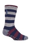 HEAT HOLDERS - Mens Striped Warm Fleece Lined Non Slip Thick Slipper Socks (6-11 uk, Grey Stripe (Oakley))