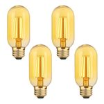 AMDTU LED Edison Bulbs 40 watt Dimmable, Straight Filament Vintage 4W E26 Bulb 40W Equivalent, Warm Yellow 2200K E26 Edison Bulb,T45 Amber Glass Tubular Light Bulbs, AC120V, 400LM, UL Listed, 4 Pack