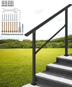 Stair Railing, Handrails for Outdoor Steps, Fits 2 to 4 Steps, Black Wrought Iron Stair Handrail with Installation Kit, Outdoor Stair Railing for Concrete Steps or Wooden Stairs, 4 Steps Hand Rail