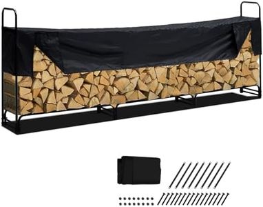 Outdoor Firewood Rack with Cover, 12.3FT 3/4 Cord of Firewood, Heavy Duty Firewood Holder & 600D Oxford Waterproof Cover for Outdoor Indoor Fireplace, Patio, Log Storage Rack for Firewood