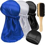 Durags Packed with Double-sied Brush for Men Wave, Blue,white,black-ab Brush, One Size