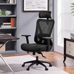 Yaheetech Office Chair Ergonomic Desk Chair High Back Computer Chair Swivel Executive Work Chair with Adjustable Headrest, Lumbar Support & 2D Metal Armrest for Home Office Study, Black