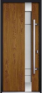 VDOMDOORS - Front Exterior Prehung Frosted Glass Steel Door 36 x 80 inches Left-Hand/Deux 1713 Natural Oak/Stainless Inserts Single Modern Veneer