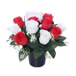 Artificial Flowers For Graves | Grave Flower Pots with Red and White Colour Roses | Ideal For Cemetery, Memorial or Christmas Decorations | New & Improved Design & Quality