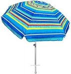 AMMSUN 7 ft Portable Beach Umbrella with Sand Anchor, Heavy Duty Outdoor Sports Umbrella, Sun Shade with Tilt Mechanism, Carry Bag Patio Blue