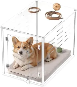Sumerflos Acrylic Dog Crate Furniture - Clear Dog Kennel End Table for Small & Medium Dogs Up to 45lb Indoor Lockable Heavy-Duty Ventilated, 29.92" L x 20.08" W x 22.24" H