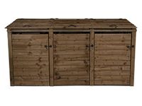 Wheelie bin storage pressure treated garden recycling store lid shed outdoor trash cover (Triple, Without recycling shelf, Brown)