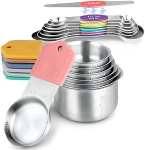 Magnetic Measuring Cups & Spoons Set, Strong N45 Magnets, Heavy Duty Stainless Steel Fits in Spice Jars for Baking & Cooking, BPA Free, Round Set of 15 with Leveler, Light Colorful