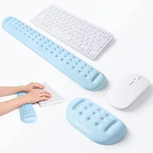 UnivoColors Light Blue Keyboard Wrist Support and Mouse Wrist Rest Set, Made of Memory Foam Soft Gel, Ergonomic Pad for Computer, Laptop, Mouse, Office, Gaming