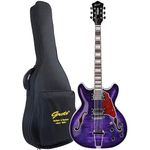 GROTE Jazz Electric Guitar Semi-Hollow Body Trapeze Tailpiece Bridge Guitar Gig Bag (Purple)